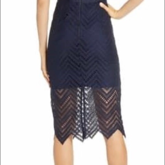 Bardot Lace Dress - Navy - Picture 2 of 7